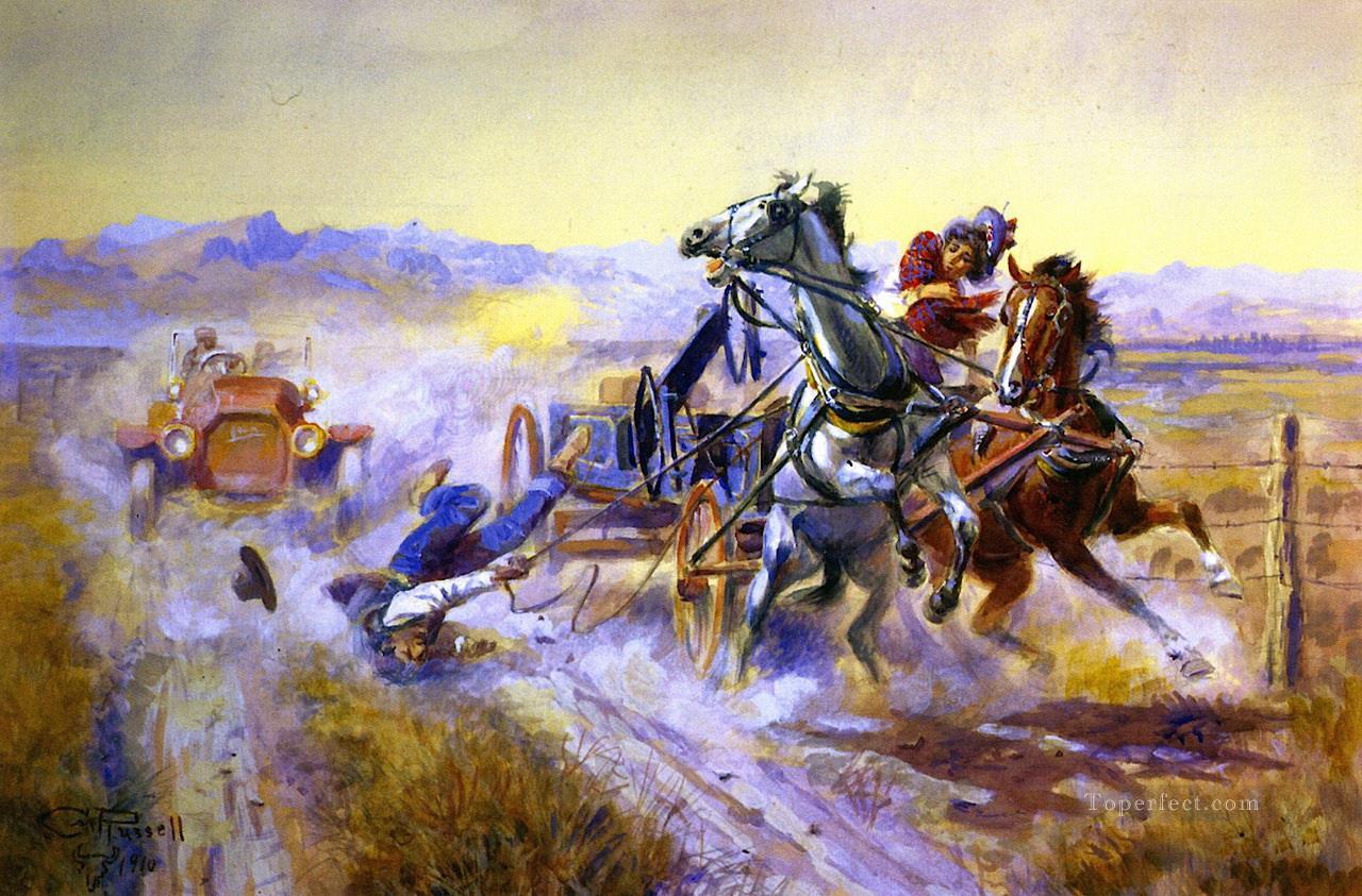 una vieja historia 1910 Charles Marion Russell Vaquero de Indiana Pintura al óleo